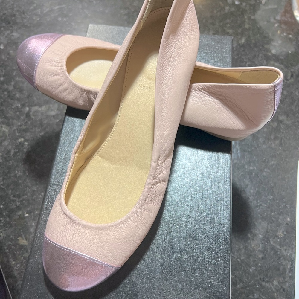 Jcrew baby pink with lavender Italian leather wedge heels